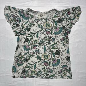 Loft Womens Top Size M Floral Boho Short Sleeve Blouse Ruffle Sleeves